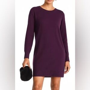 NWT White + Warren 100% cashmere Purple Heather Cowlneck Sweater Dress